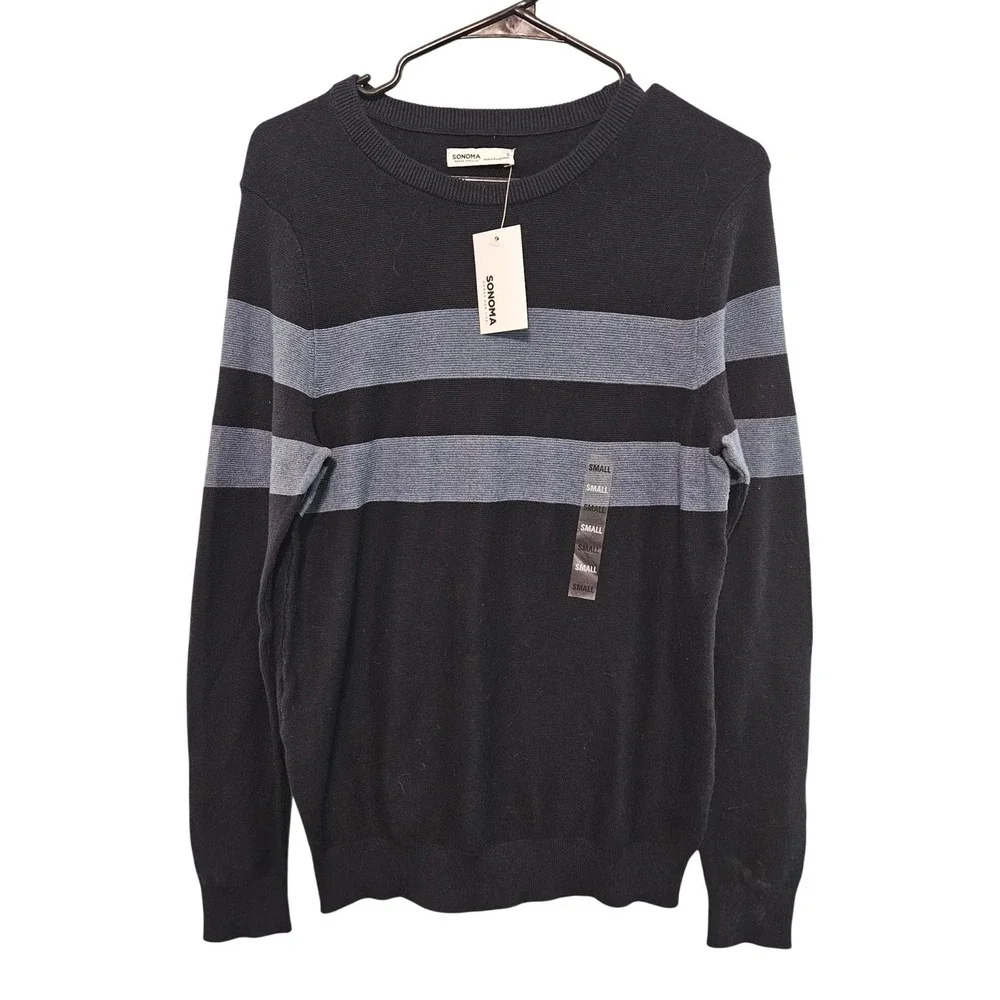 Sonoma Goods For Life Mens Crewneck Sweater Navy Blue Striped Small NWT Unisex